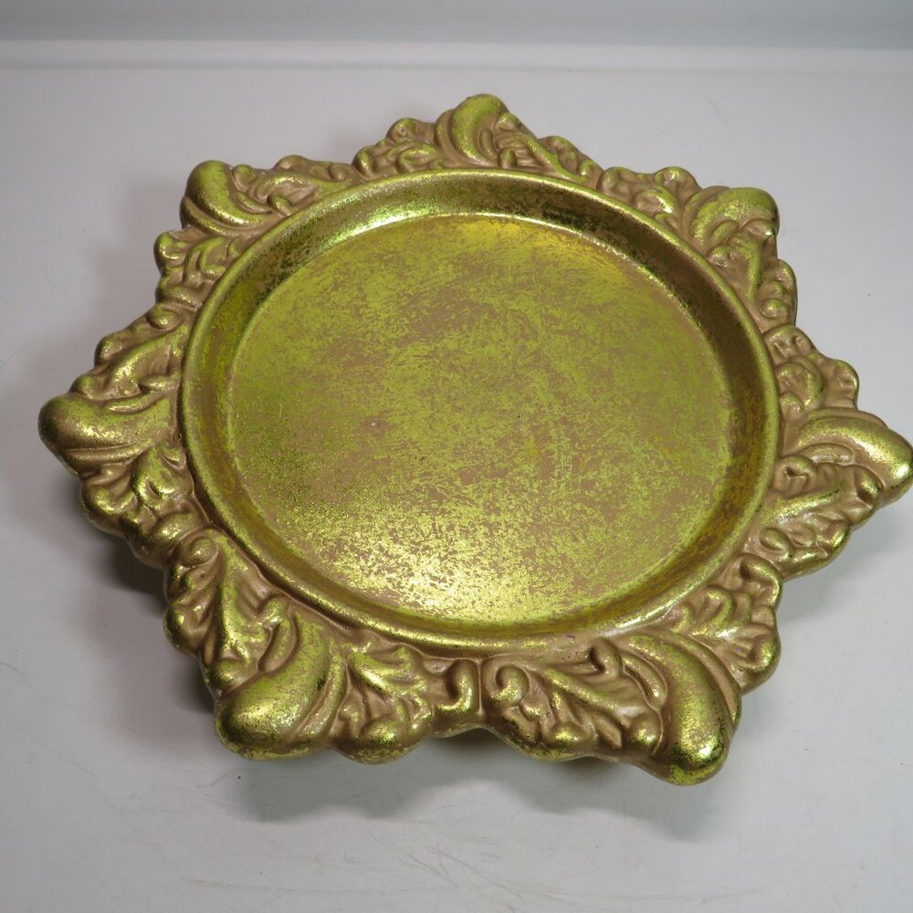 Bright Foil Gold Pillar Candle Holder / Charger Decorative Home Decor swirls